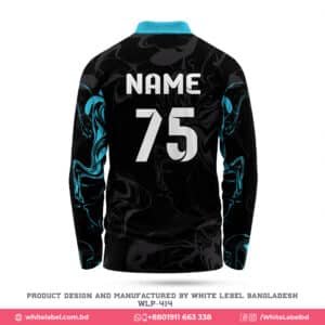 Premium Design Black Cricket Jersey Full Sleeve with Logo-WLP-414; custom cricket jersey; personalized cricket jersey maker in bd; team cricket jersey; personalized cricket jersey manufacturer in USA; best cricket jersey maker in USA;